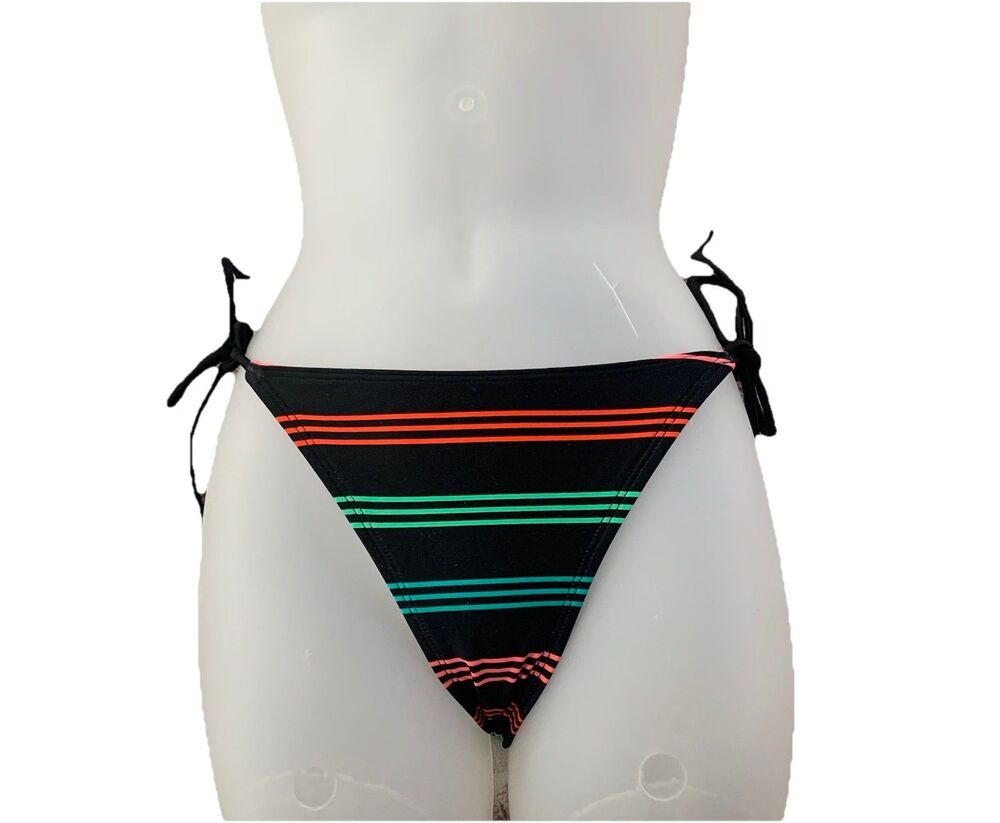 Patagonia NWT Women's L Striped String Bikini Bottom Side Tie Black Multicolor
